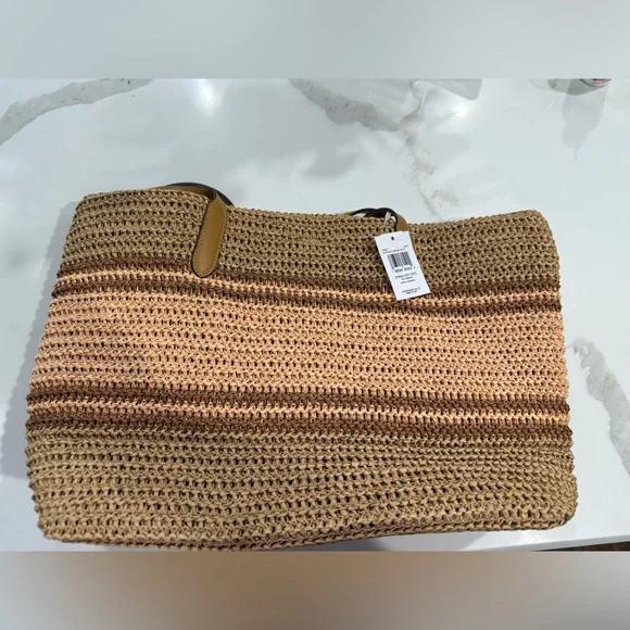NWT Coach - Straw City Tote, in Honey Brown Multi Stripe - Picture 4 of 7
